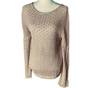 Sundance Womens Beige Bell Sleeve Linen Aura Sweet Loose Knit Sweater Medium